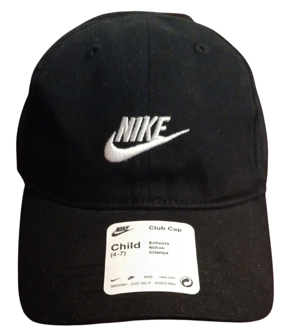 Nike Club Kids Adjustable Strapback Black Baseball Hat Cap 4-7 Embroidered Logo